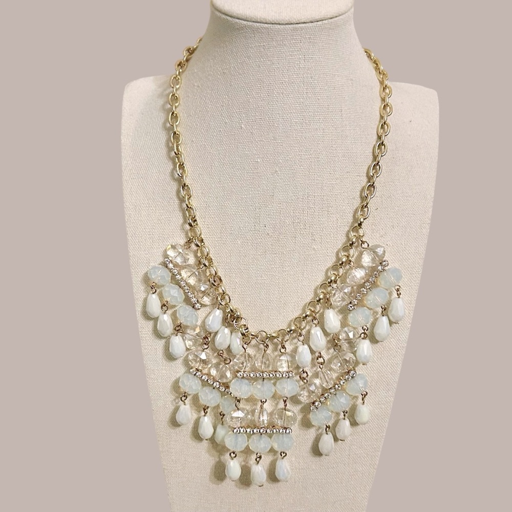 Vintage Faceted Beads Rhinestones Bib Waterfall Necklace
